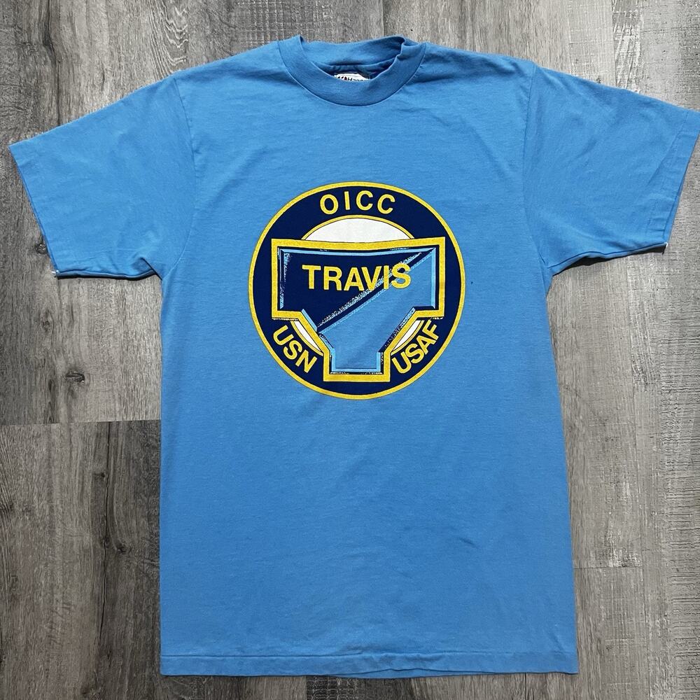 VTG Travis Air Force Base Blue USN USAF Officer In Charge Military T Shirt Sz M